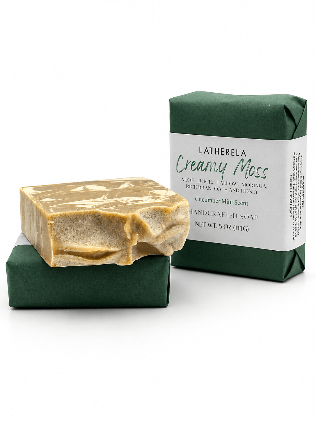 Creamy Moss Handcrafted Tallow Soap | Aloe Vera, Moringa, Rice Bran, Oats & Honey - Latherela
