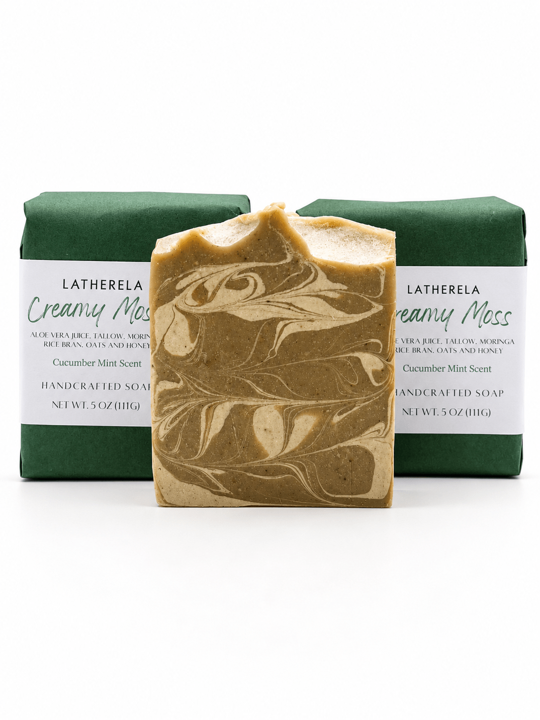 Creamy Moss Handcrafted Tallow Soap | Swirls of Aloe Vera, Moringa, Rice Bran, Oats & Honey - Latherela